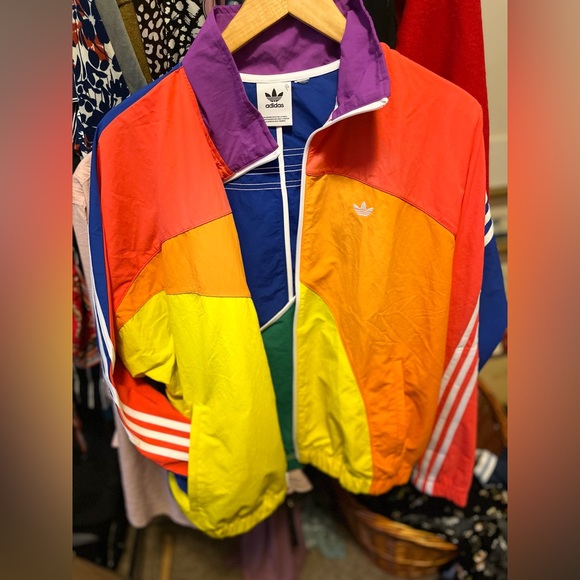 Adidas unisex Rainbow Off-center Windbreaker / Jacket 90’s style #pride - Picture 7 of 9